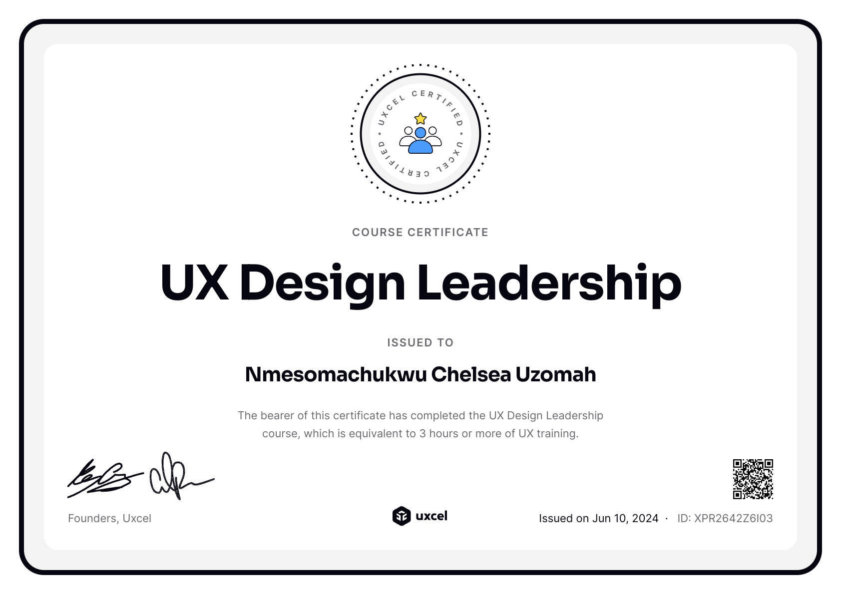 Nmesoma C. Uzomah's certificate